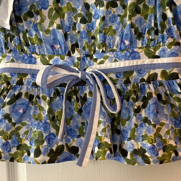 entro Blue Floral Tie-Waist Peplum Top with White Trim - Picture 5 of 6